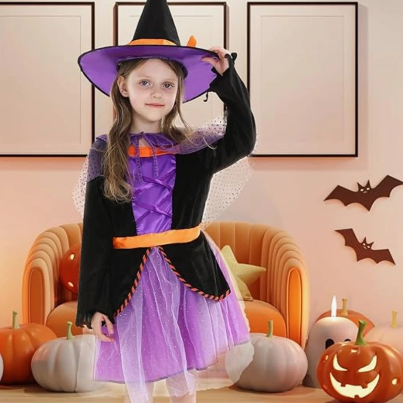 Halloween Photoshoot Purple Sparkly Kids Witch Dress